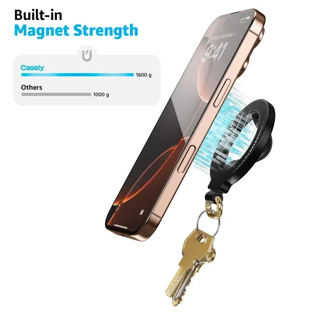 MagRing+ | Black Magnetic Adjustable Phone Ring with Keychain - Bansusa